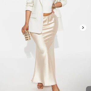 Fashion Nova Cream Satin Maxi Skirt